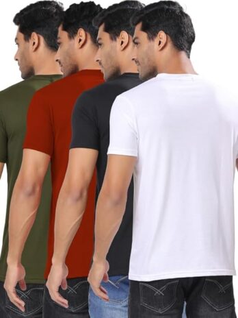 London Hills Men’s Cotton Blend Regular Fit Solid Round Neck Half Sleeve T-Shirts – Pack of 4