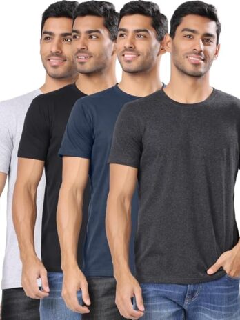 London Hills Men’s Cotton Blend Regular Fit Solid Round Neck Half Sleeve T-Shirts – Pack of 4